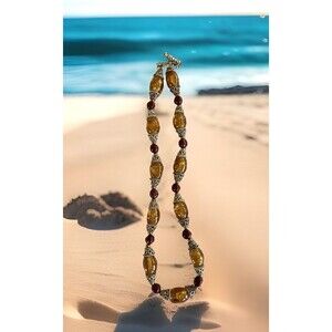 Amber Colored 17" Necklace w Contrast Beads